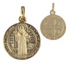 Benediktus Medaille Messing vergoldet (Double) 16 mm